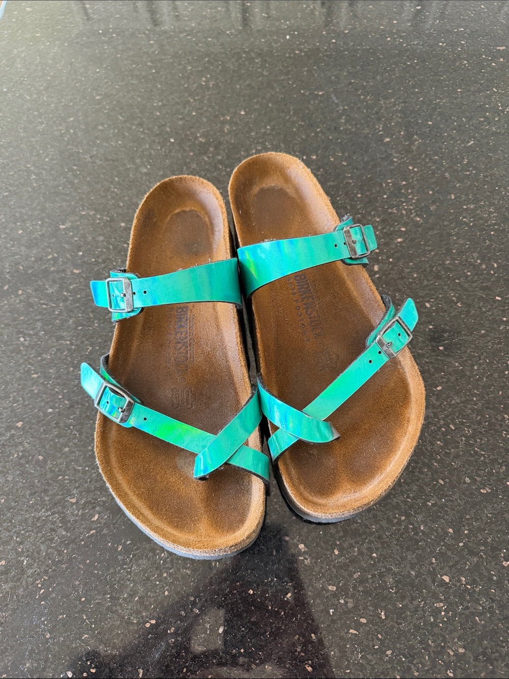 Birkenstock Teal Strappy Sandals with Adjustable Buckles